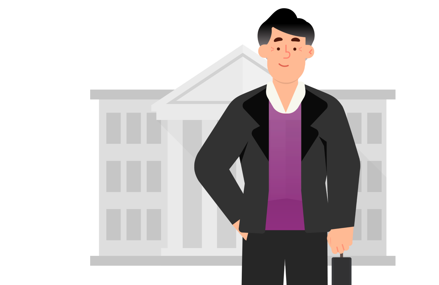 Illustration of man outside courthouse